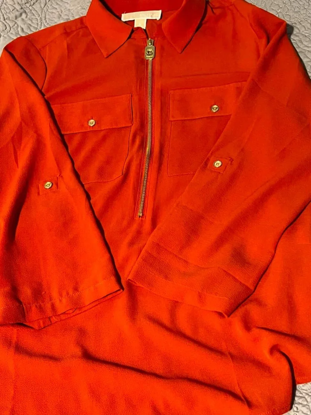 Michael Kors Zip Front Blouse Orange/Red Size M